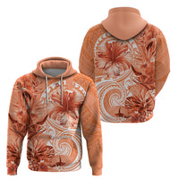 Polynesian Hibiscus Flower Tribal Zip Hoodie Peach Color