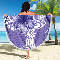 Polynesian Hibiscus Flower Tribal Beach Blanket Violet Color