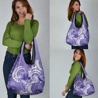 Polynesian Hibiscus Flower Tribal Grocery Bag Violet Color