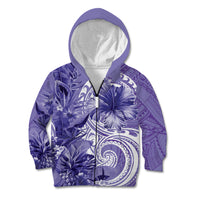Polynesian Hibiscus Flower Tribal Kid Hoodie Violet Color LT9 Zip Hoodie Violet - Polynesian Pride