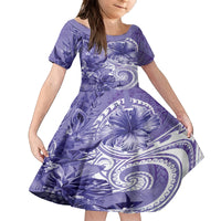Polynesian Hibiscus Flower Tribal Kid Short Sleeve Dress Violet Color LT9 KID Violet - Polynesian Pride