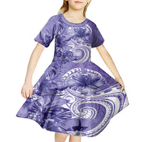 Polynesian Hibiscus Flower Tribal Kid Short Sleeve Dress Violet Color LT9 - Polynesian Pride