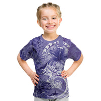 Polynesian Hibiscus Flower Tribal Kid T Shirt Violet Color