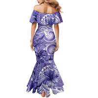 Polynesian Hibiscus Flower Tribal Mermaid Dress Violet Color