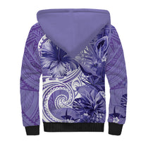 Polynesian Hibiscus Flower Tribal Sherpa Hoodie Violet Color