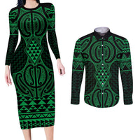 Kakariki Maori Ta Moko Poutama Art Couples Matching Long Sleeve Bodycon Dress and Long Sleeve Button Shirt