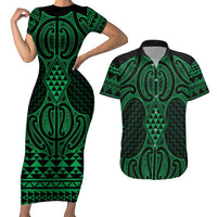 Kakariki Maori Ta Moko Poutama Art Couples Matching Short Sleeve Bodycon Dress and Hawaiian Shirt