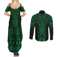Kakariki Maori Ta Moko Poutama Art Couples Matching Summer Maxi Dress and Long Sleeve Button Shirt