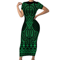 Kakariki Maori Ta Moko Poutama Art Family Matching Short Sleeve Bodycon Dress and Hawaiian Shirt
