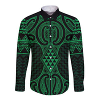 Kakariki Maori Ta Moko Poutama Art Long Sleeve Button Shirt