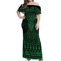 Kakariki Maori Ta Moko Poutama Art Off Shoulder Maxi Dress