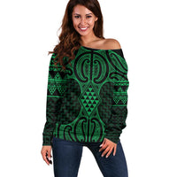 Kakariki Maori Ta Moko Poutama Art Off Shoulder Sweater