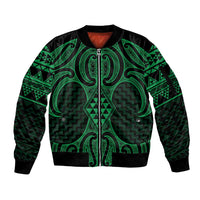 Kakariki Maori Ta Moko Poutama Art Sleeve Zip Bomber Jacket