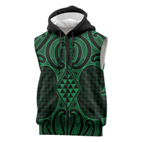 Kakariki Maori Ta Moko Poutama Art Sleeveless Zip Hoodie LT9 Green - Polynesian Pride