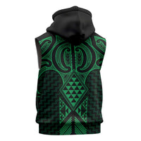 Kakariki Maori Ta Moko Poutama Art Sleeveless Zip Hoodie - Polynesian Pride