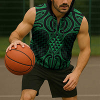 Kakariki Maori Ta Moko Poutama Art Sleeveless Zip Hoodie LT9 - Polynesian Pride