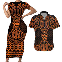 Karaka Maori Ta Moko Poutama Art Couples Matching Short Sleeve Bodycon Dress and Hawaiian Shirt