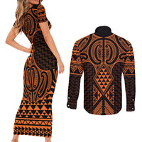 Karaka Maori Ta Moko Poutama Art Couples Matching Short Sleeve Bodycon Dress and Long Sleeve Button Shirt