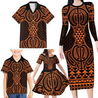 Karaka Maori Ta Moko Poutama Art Family Matching Long Sleeve Bodycon Dress and Hawaiian Shirt