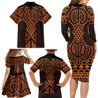 Karaka Maori Ta Moko Poutama Art Family Matching Long Sleeve Bodycon Dress and Hawaiian Shirt