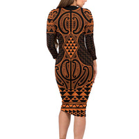 Karaka Maori Ta Moko Poutama Art Family Matching Long Sleeve Bodycon Dress and Hawaiian Shirt