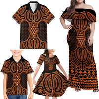 Karaka Maori Ta Moko Poutama Art Family Matching Off Shoulder Maxi Dress and Hawaiian Shirt