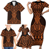 Karaka Maori Ta Moko Poutama Art Family Matching Short Sleeve Bodycon Dress and Hawaiian Shirt