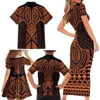Karaka Maori Ta Moko Poutama Art Family Matching Short Sleeve Bodycon Dress and Hawaiian Shirt