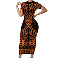 Karaka Maori Ta Moko Poutama Art Family Matching Short Sleeve Bodycon Dress and Hawaiian Shirt