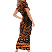 Karaka Maori Ta Moko Poutama Art Family Matching Short Sleeve Bodycon Dress and Hawaiian Shirt