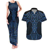 Kikorangi Maori Ta Moko Poutama Art Couples Matching Tank Maxi Dress and Hawaiian Shirt LT9 Blue - Polynesian Pride