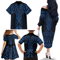 Kikorangi Maori Ta Moko Poutama Art Family Matching Off The Shoulder Long Sleeve Dress and Hawaiian Shirt