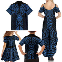 Kikorangi Maori Ta Moko Poutama Art Family Matching Summer Maxi Dress and Hawaiian Shirt