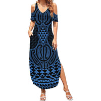 Kikorangi Maori Ta Moko Poutama Art Family Matching Summer Maxi Dress and Hawaiian Shirt