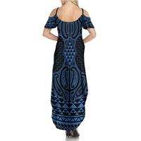 Kikorangi Maori Ta Moko Poutama Art Family Matching Summer Maxi Dress and Hawaiian Shirt