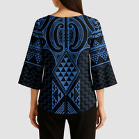 Kikorangi Maori Ta Moko Poutama Art Kimono Sleeve Blouse - Polynesian Pride