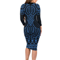 Kikorangi Maori Ta Moko Poutama Art Long Sleeve Bodycon Dress