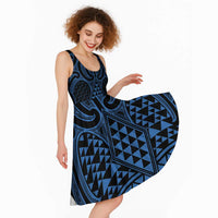 Kikorangi Maori Ta Moko Poutama Art Midi Dress - Polynesian Pride