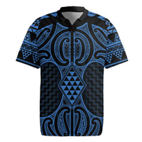 Kikorangi Maori Ta Moko Poutama Art Rugby Jersey LT9 Blue - Polynesian Pride