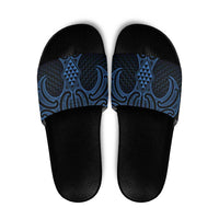 Kikorangi Maori Ta Moko Poutama Art Slide Sandals LT9 Blue - Polynesian Pride