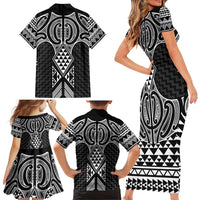 Ma Maori Ta Moko Poutama Art Family Matching Short Sleeve Bodycon Dress and Hawaiian Shirt