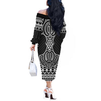 Ma Maori Ta Moko Poutama Art Off The Shoulder Long Sleeve Dress