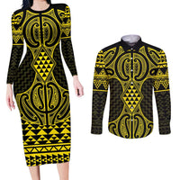 Mahi-dawg Maori Ta Moko Poutama Art Couples Matching Long Sleeve Bodycon Dress and Long Sleeve Button Shirt