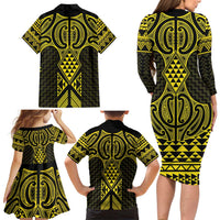 Mahi-dawg Maori Ta Moko Poutama Art Family Matching Long Sleeve Bodycon Dress and Hawaiian Shirt