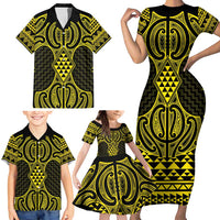 Mahi-dawg Maori Ta Moko Poutama Art Family Matching Short Sleeve Bodycon Dress and Hawaiian Shirt