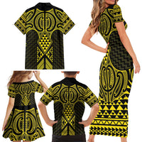 Mahi-dawg Maori Ta Moko Poutama Art Family Matching Short Sleeve Bodycon Dress and Hawaiian Shirt