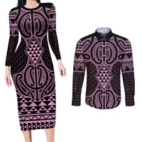 Mawhero Maori Ta Moko Poutama Art Couples Matching Long Sleeve Bodycon Dress and Long Sleeve Button Shirt