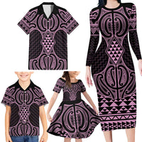 Mawhero Maori Ta Moko Poutama Art Family Matching Long Sleeve Bodycon Dress and Hawaiian Shirt