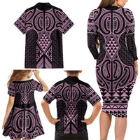 Mawhero Maori Ta Moko Poutama Art Family Matching Long Sleeve Bodycon Dress and Hawaiian Shirt