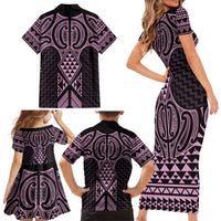 Mawhero Maori Ta Moko Poutama Art Family Matching Short Sleeve Bodycon Dress and Hawaiian Shirt